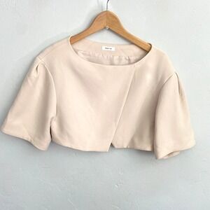 Fray ID Crop Top Women Size 1 Small Beige Wrap Short Sleeve